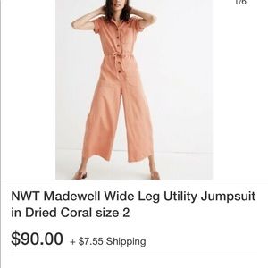 Madewell Wide Leg Utility Jumpsuit in Coral Size 6